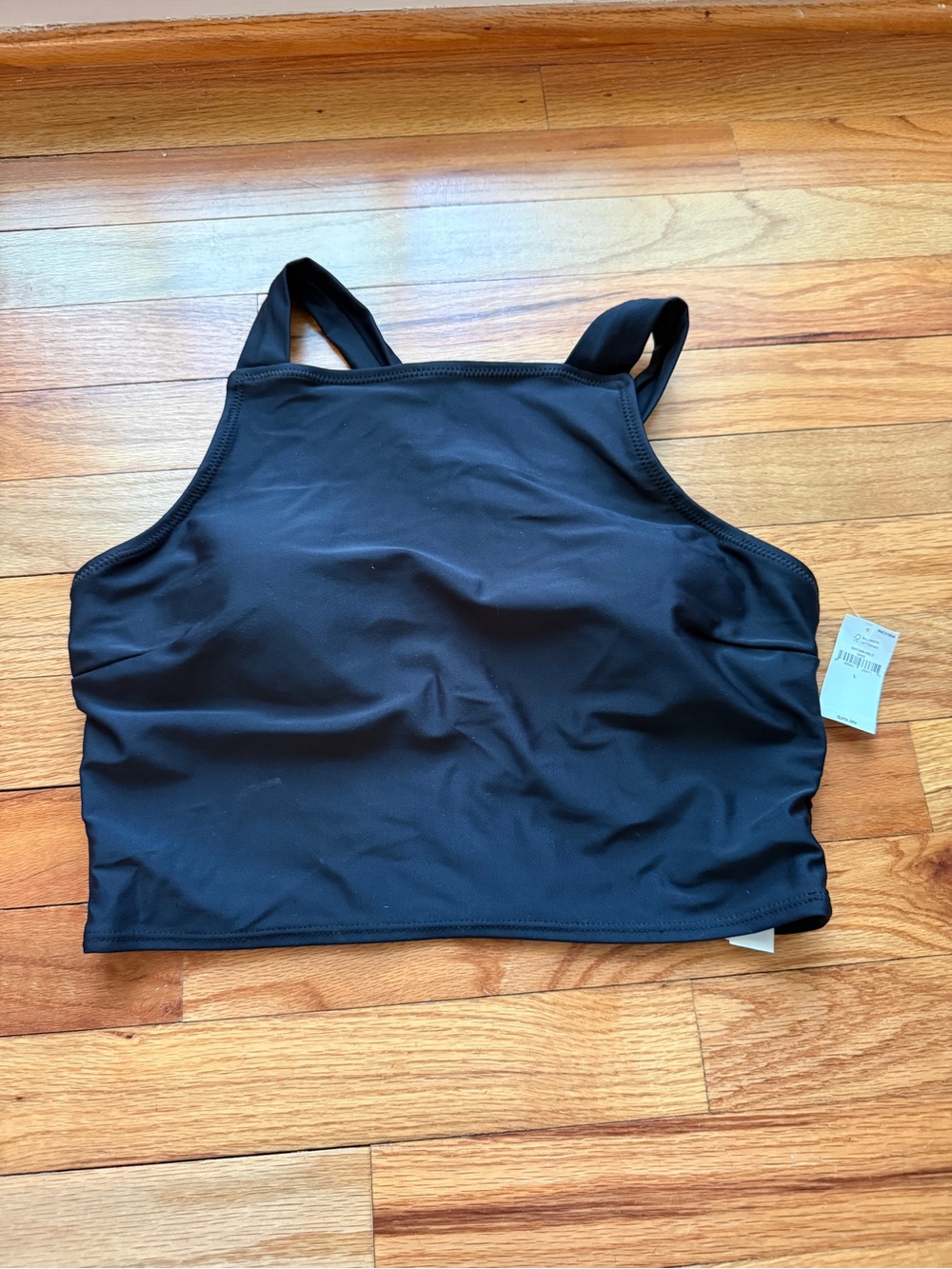 Black High Neck Long Line Bikini Top